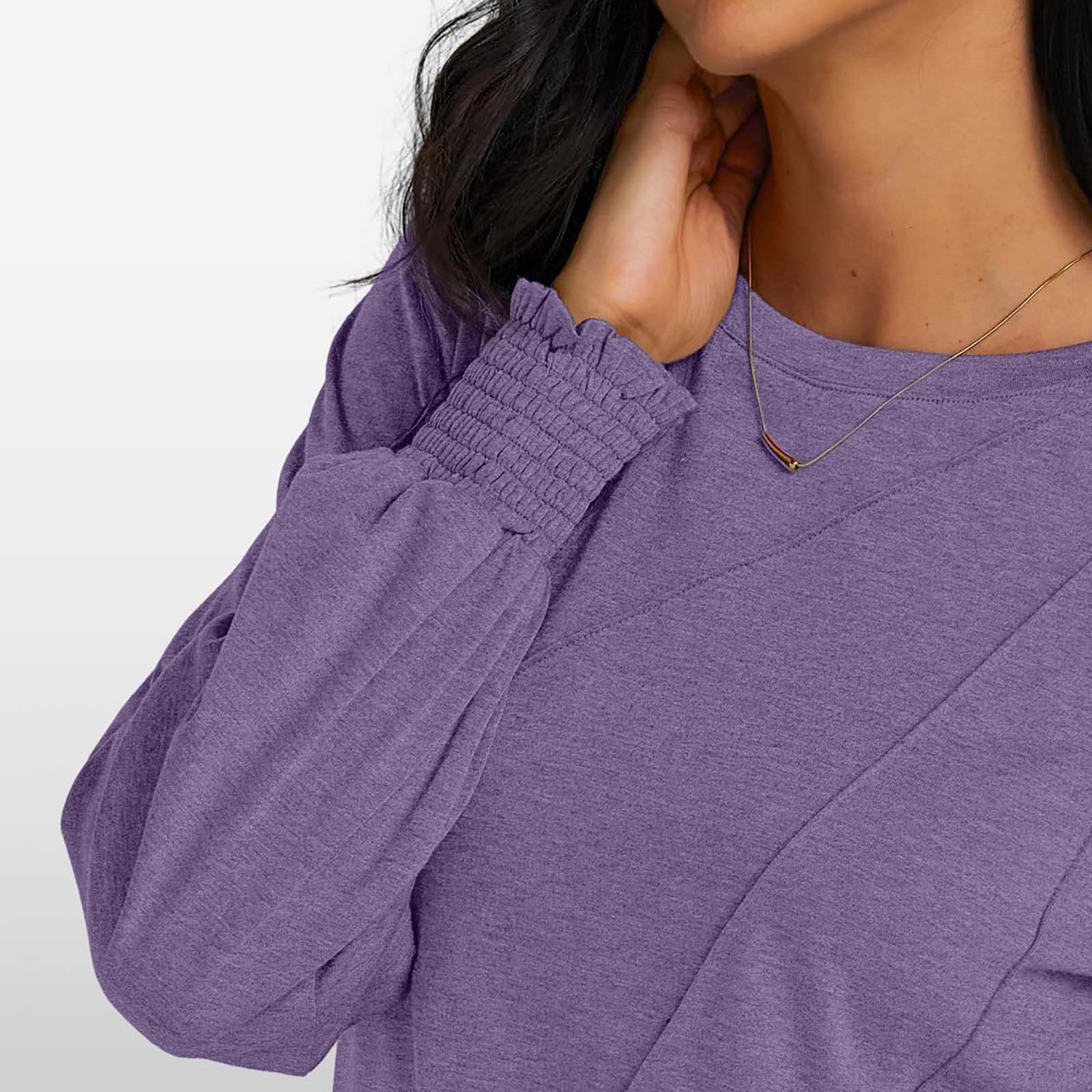 thumbnail image 5 of Blusa de manga larga con cuello redondo y pliegues para mujer - 82 % poliéster, top informal de negocios, 2025, de moda - Tallas S-XXL, 5 of 8